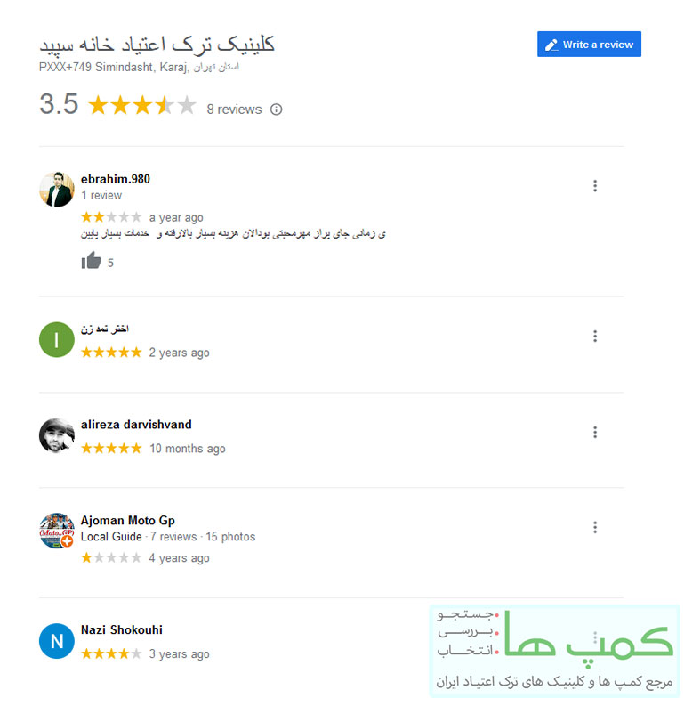نظرات گوگل مپ کمپ خانه سپید کرج | بهترین کمپ کرج