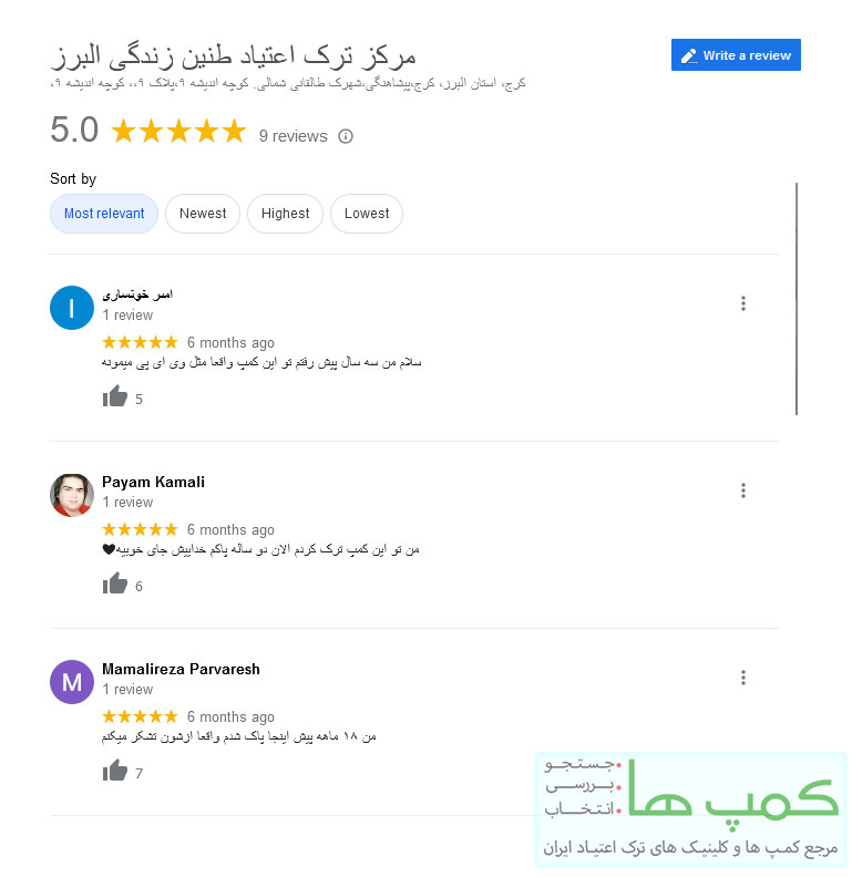 نظرات گوگل مپ کمپ طنین زندگی البرز | کمپ کرج