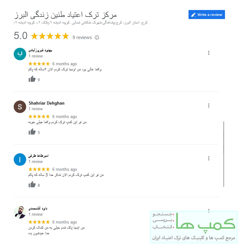 نظرات گوگل مپ کمپ طنین زندگی البرز | اردوگاه ترک اعتیاد کرج